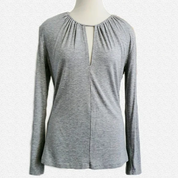 Oxford Keyhole Long Sleev Grey Top Size 14 - Picture 1 of 8